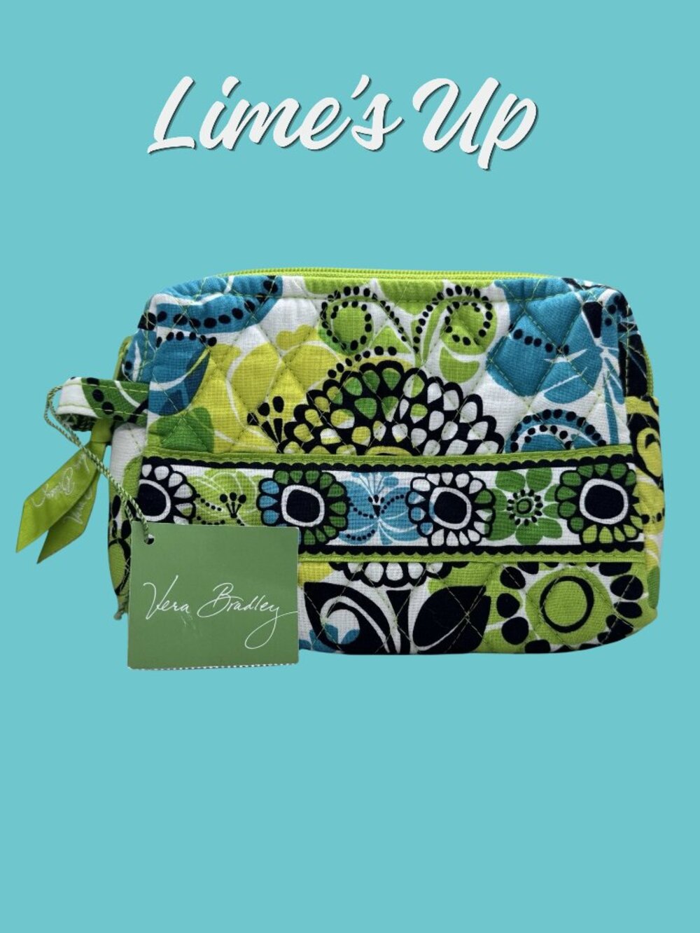 Vera Bradley Lime's Up Cosmetic Bag NWT Retired Floral Travel Makeup Pouch